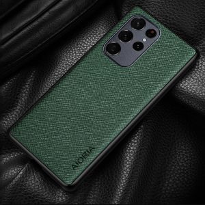 Aioria Cross Grain Leather Samsung Galaxy S22 Ultra Case - Green