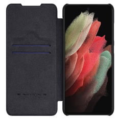 Genuine Leather Samsung Galaxy S21 FE Nillkin Qin Series Case - Black MS000748